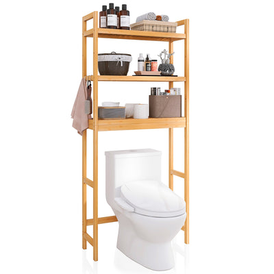 SMIBUY Toilettenregal, WC Regal aus Bambus, 3-stöckiges Verstellbar Waschmaschinenregal, Badezimmerregal, platzsparend, einfache Montage, Natur