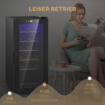 HOMCOM Weinkühlschrank Kompressor für 18 Flaschen, 50 L Getränkekühlschrank mit Glastür, 5-18°, Weinschrank mit Touchschlater, LED-Anzeige, Schwarz