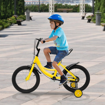 Qussse 16 Kinderfahrrad für Jungen Mädchen Kinder, Fahrrad ab 4-8 Jahre mit Hilfsrad Rad Bike Kinder Fahrräder Höhenverstellbar Kinderfahrräder (Gelb)
