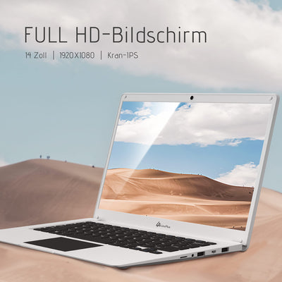 LincPlus Laptop Notebook 14 Zoll Full HD 4GB RAM + 128GB Netbook mit QWERTZ Tastaturlayout für Home/Office, Windows 10 S
