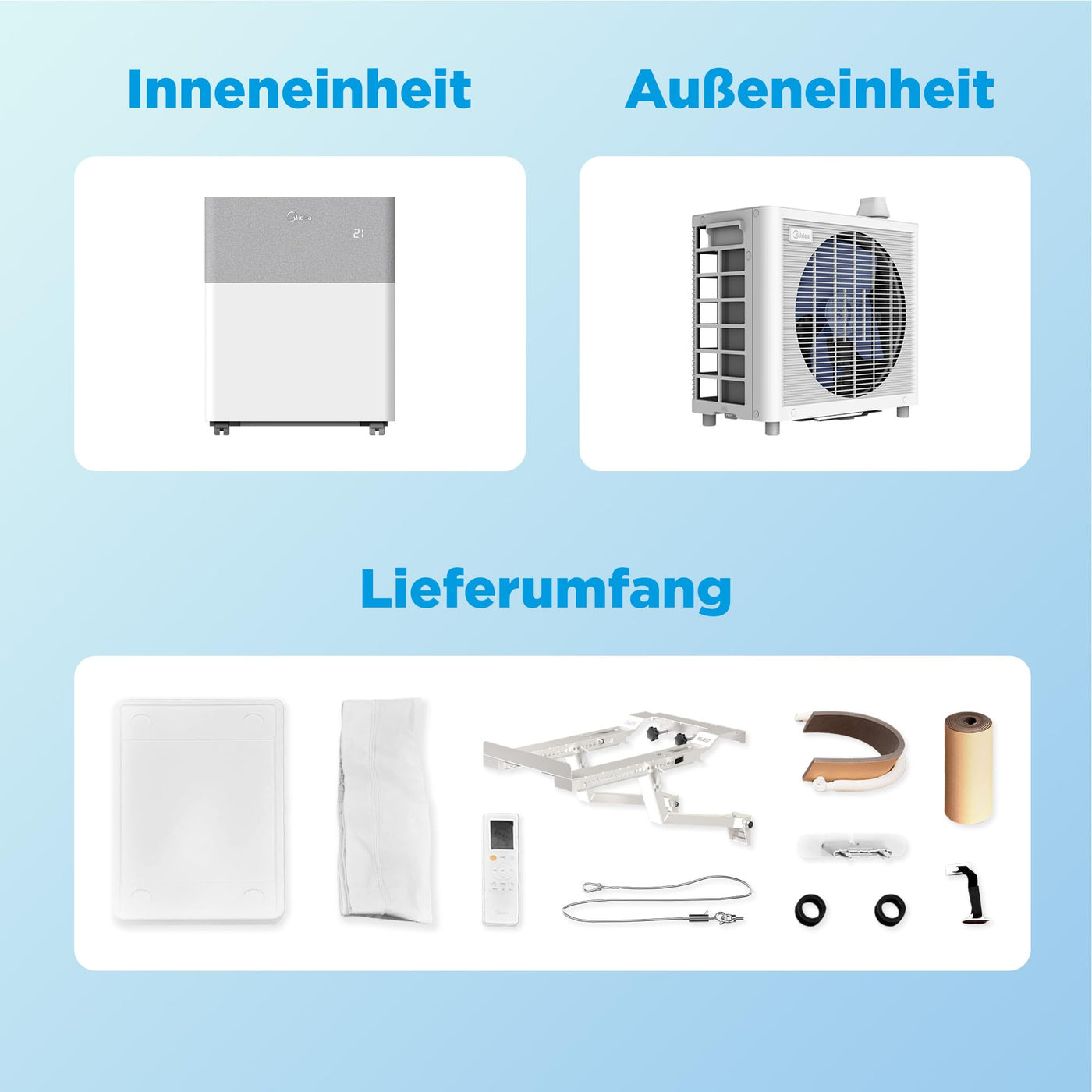 Midea Portasplit Klimaanlage, 4-in-1 Mobile Klimaanlage,Kühlen, Heizen, Entfeuchten, Ventilieren, Kühlen A++/Heizen A+, 12000 BTU 3, 5kW, für Räume bis zu 42 m² / 105 m³,nur 39 dB(A) im Silent-Modus