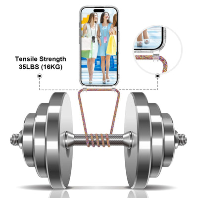 UYMO Handykette Hülle mit Band Für iPhone 16, Necklace Transparent Handyhülle Case mit Schnur Abnehmbar, Schutzhülle zum Umhängen Kordel, Regenbogen