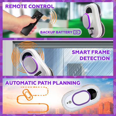 HOGA W10 Fortschrittlicher Fensterreinigungsroboter, mit Sicherheitsseil, Fernbedienung und 10 Reinigungstüchern - Unübertroffene Effizienz und Sicherheit bei der automatischen Fensterreinigung