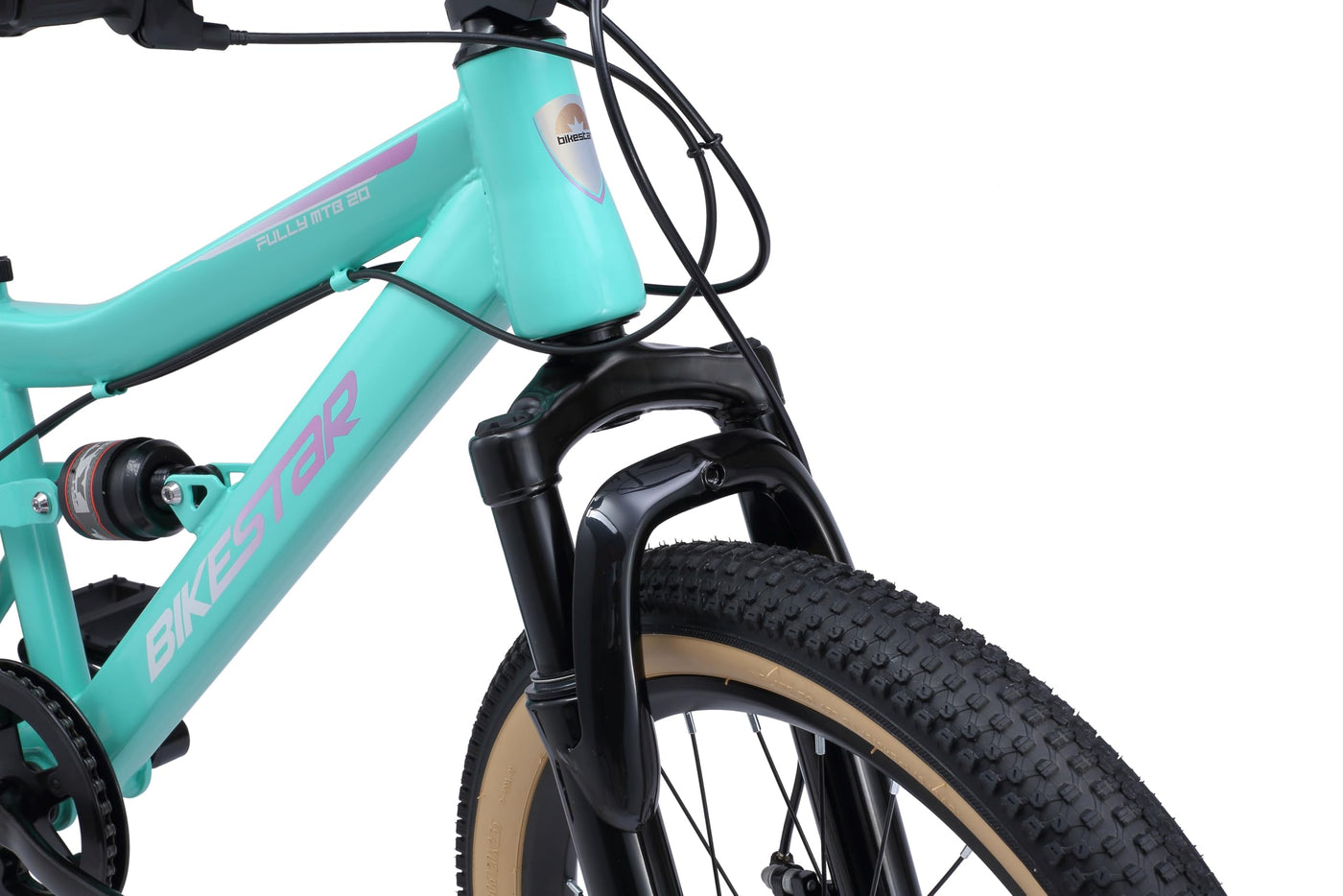 BIKESTAR Kinder Fahrrad Fully Mountainbike 7 Gang Shimano, Scheibenbremse ab 6 Jahre | 20 Zoll Kinderrad MTB | Mint