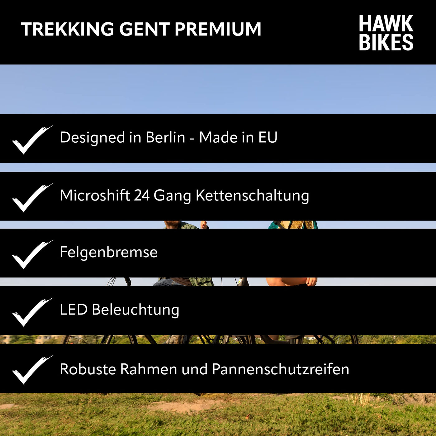 HAWK Trekking Gent Premium Fahrrad Herren 57 cm I Tolles Trekkingrad mit Microshift 24 Gang Kettenschaltung & LED Beleuchtung I Allrounder I Schwarz