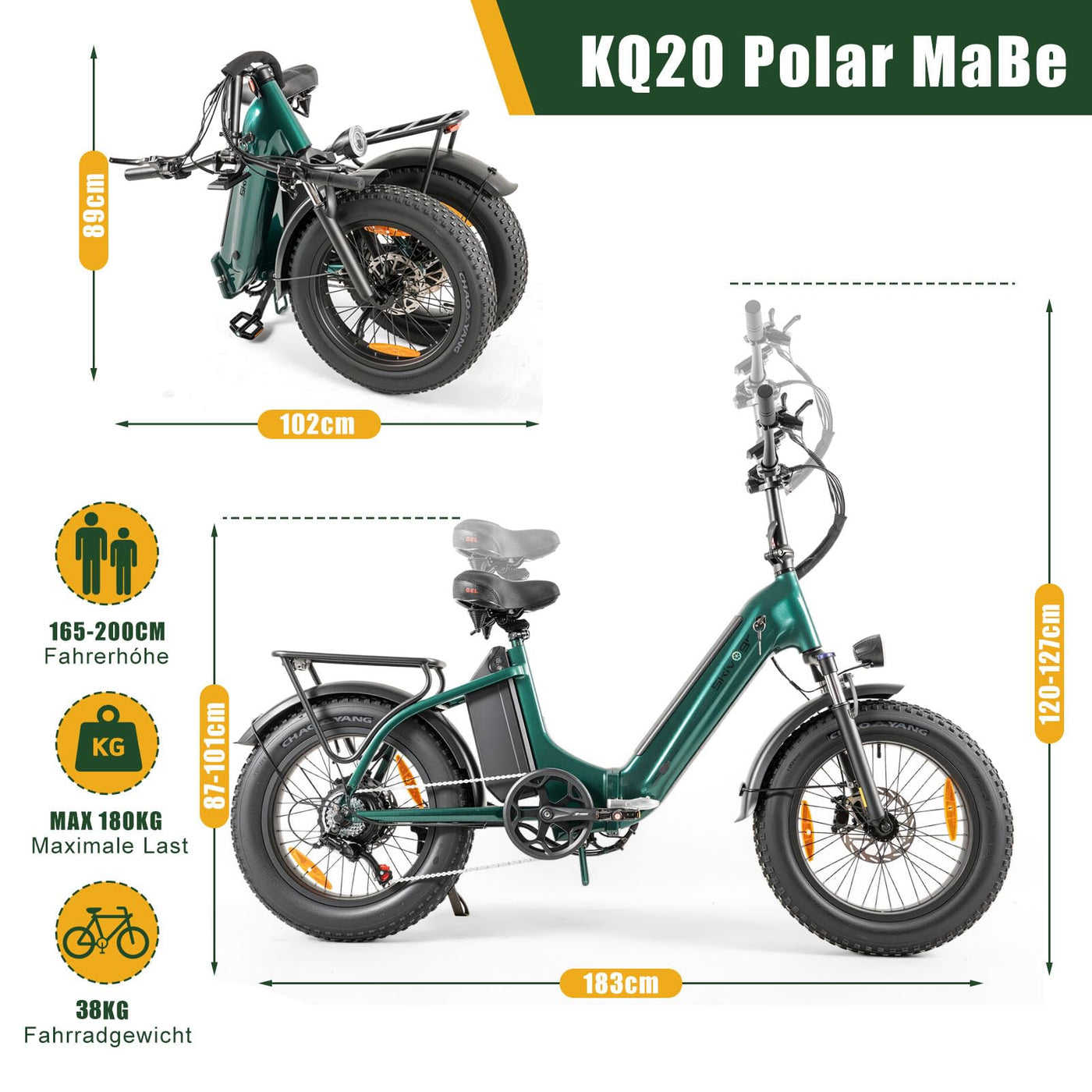 E Bike Klapprad 20 Zoll Elektrofahrräder，E-Faltrad Damen und Herren, 48V 18A*2 Doppelbatterien|250W Heckmotor & 25km/h, Hydraulische Bremse, Tiefeinsteiger E-City Bike/Falt-Pedelec für Erwachsene
