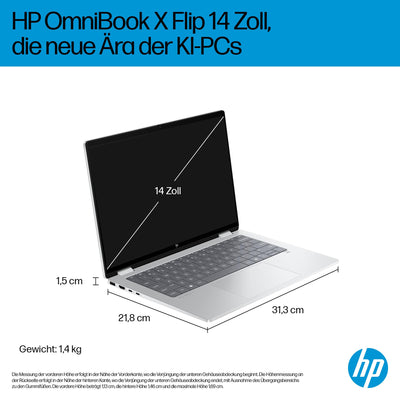 HP OmniBook X Flip 2in1 Next Gen AI Laptop | Intel Core Ultra 7 256V | dedizierte NPU für KI | 47 NPU Tops | Copilot+ PC | 14" 3K 2880x1800 OLED Touchscreen | 16GB | 1TB SSD | Win11 | QWERTZ | Silber