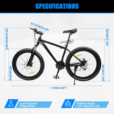 ARBGO 26in Mountainbike, Aluminium Mountainbike, Fahrräder für Erwachsene，Doppelscheibenbremse vorne und hinten, 21 Gang Schaltung Vollfederung, für Damen und Herren