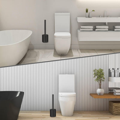 HOMEASY Klobürste Silikon Schwarz Toilettenbürste Edelstahl mit Edelstahlbehälter Flexiblen WC Bürste Silikon Set Klobürste mit Halter Wandmontage ohne Bohren & Stehen für Badezimmer