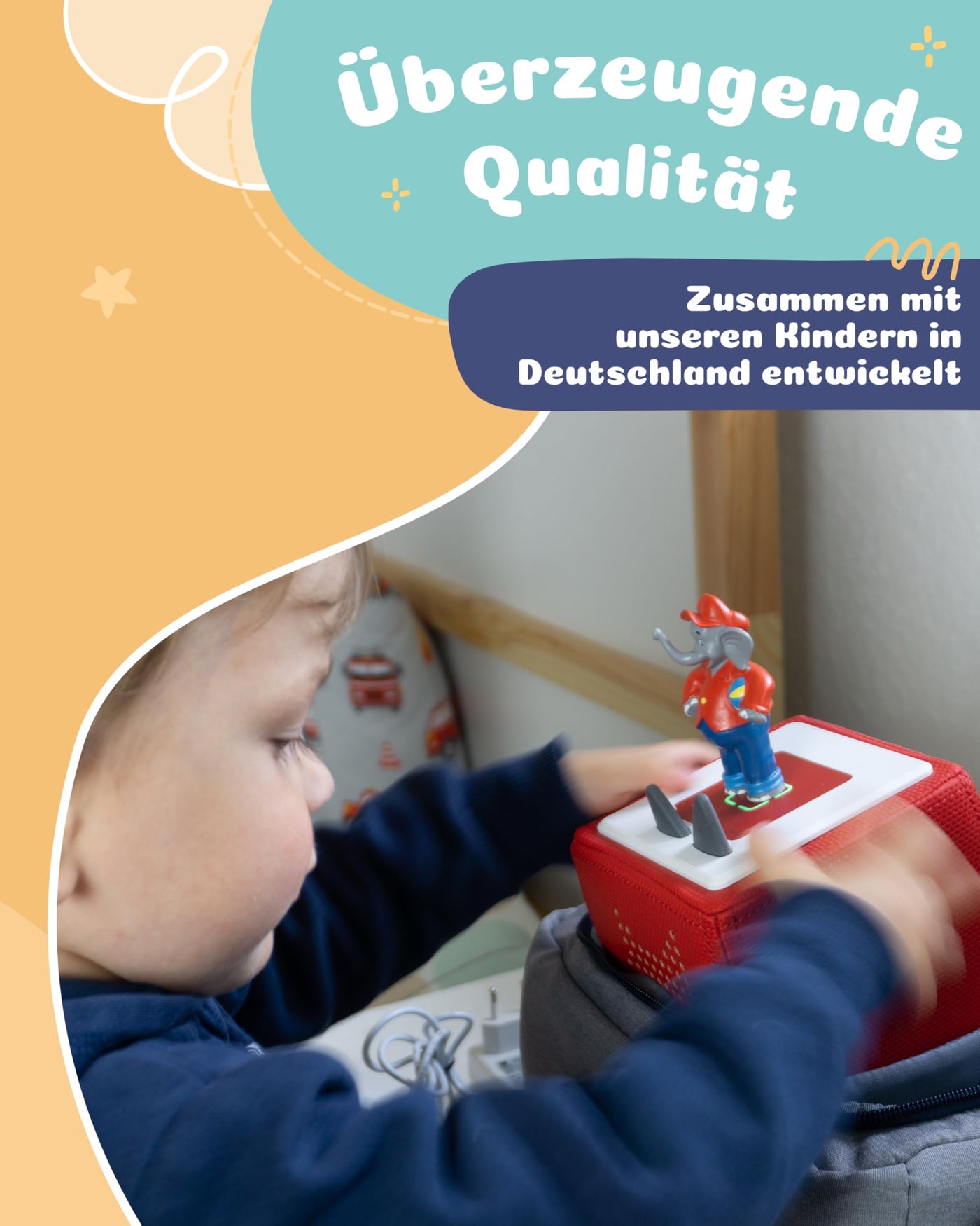 JP Journey Tasche für Toniebox - Transporttasche für Tonie Figuren und Box zum Aufhängen für Reisen und Auto (Grau-Blau Bär)