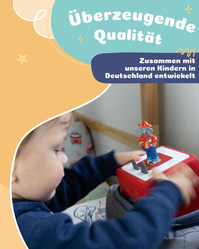 JP Journey Tasche für Toniebox - Transporttasche für Tonie Figuren und Box zum Aufhängen für Reisen und Auto (Grau-Blau Bär)