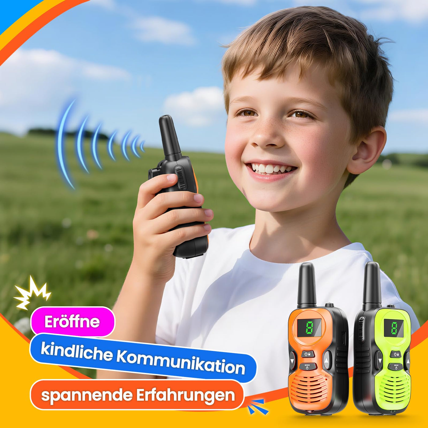 Walkie Talkie Kinder - Funkgerät Kinder Aufladbare,Spielzeug für 3-12 JäHrige Jungen,10 KanäLen,Hochauflösender Klangübertragung,Reichweite von 3km,Ideal für Outdoor-Abenteuer,Camping Und Wanderungen