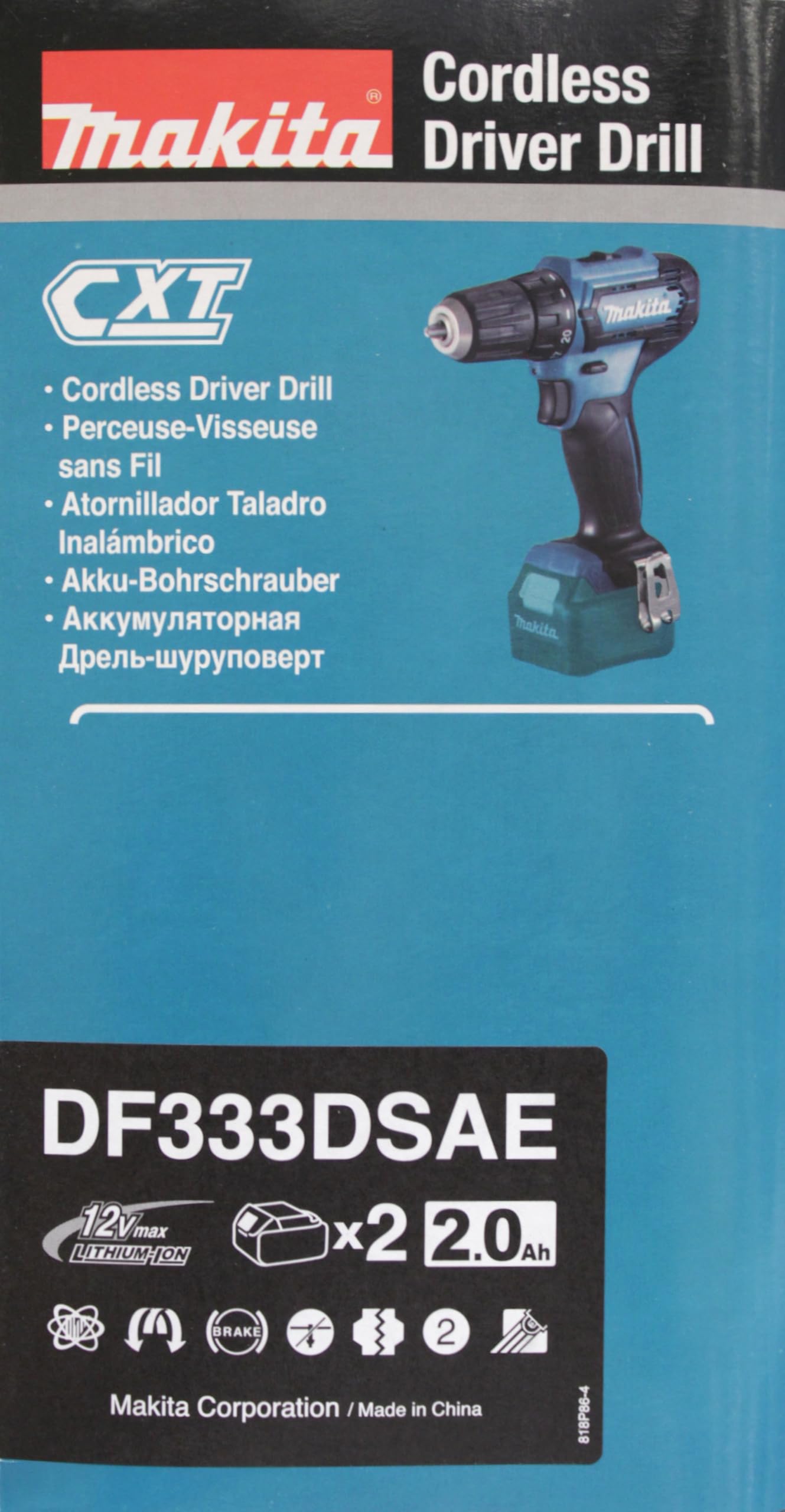 Makita DF333DSAE Akku-Bohrschrauber 12 V max. / 2,0 Ah, 2 Akkus + Ladegerät im Transportkoffer, Schwarz, Blau