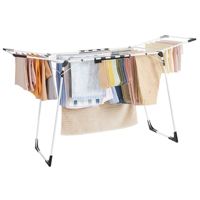 SONGMICS Wäscheständer, Standtrockner 56,5 x 173 x 96,5 cm, Flügelwäscheständer, Flügelwäschetrockner platzsparend, mit Sockenhalter, Metall, für Kleidung, Handtücher, Wäsche, weiß LLR518W01