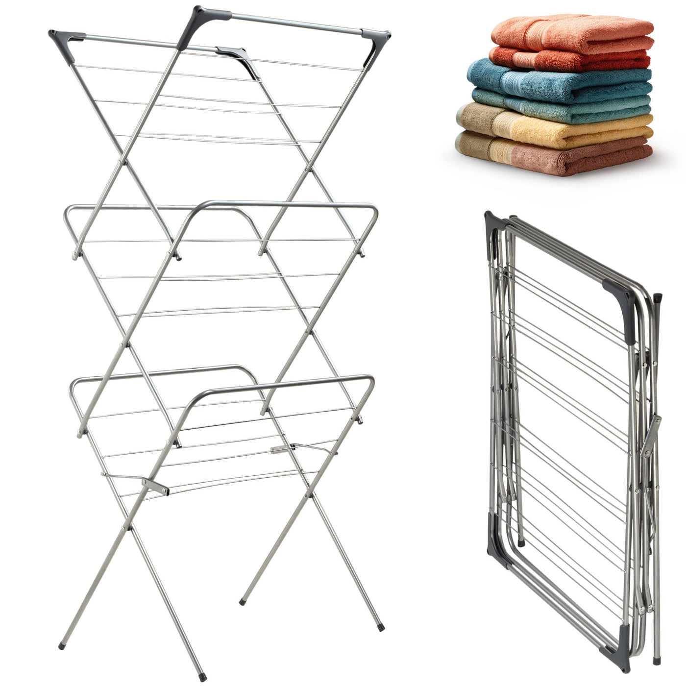 KADAX Vertikaler Wäschetrockner mit Antirutschfüßen, Stabiler Kleidertrockner aus Metall, Turmwäscheständer, Platzsparender Wäscheständer (Silber)