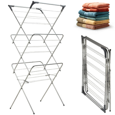 KADAX Vertikaler Wäschetrockner mit Antirutschfüßen, Stabiler Kleidertrockner aus Metall, Turmwäscheständer, Platzsparender Wäscheständer (Silber)