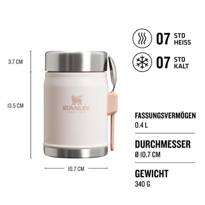 Stanley Classic Legendary Thermobehälter für Essen mit Göffel 400 ml - Hält 7 Stunden Heiß oder Kalt - Edelstahl Warmhaltebehälter Essen - BPA-Frei - Spülmaschinenfest - Rose Quartz