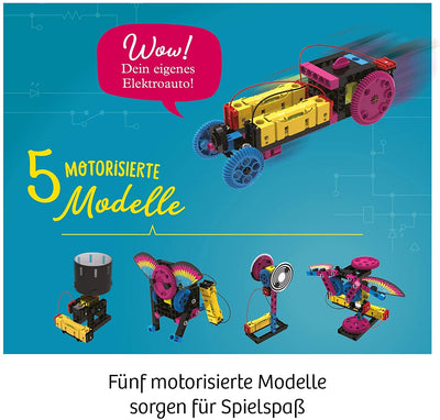 KOSMOS 620707 Electro Power – Einstieg in die Welt der Elektrizität, Amazon Exklusiv, Technik Experimentierkasten für Kinder ab 8 Jahre, Elektronik Baukasten mit 5 motorisierten Modellen