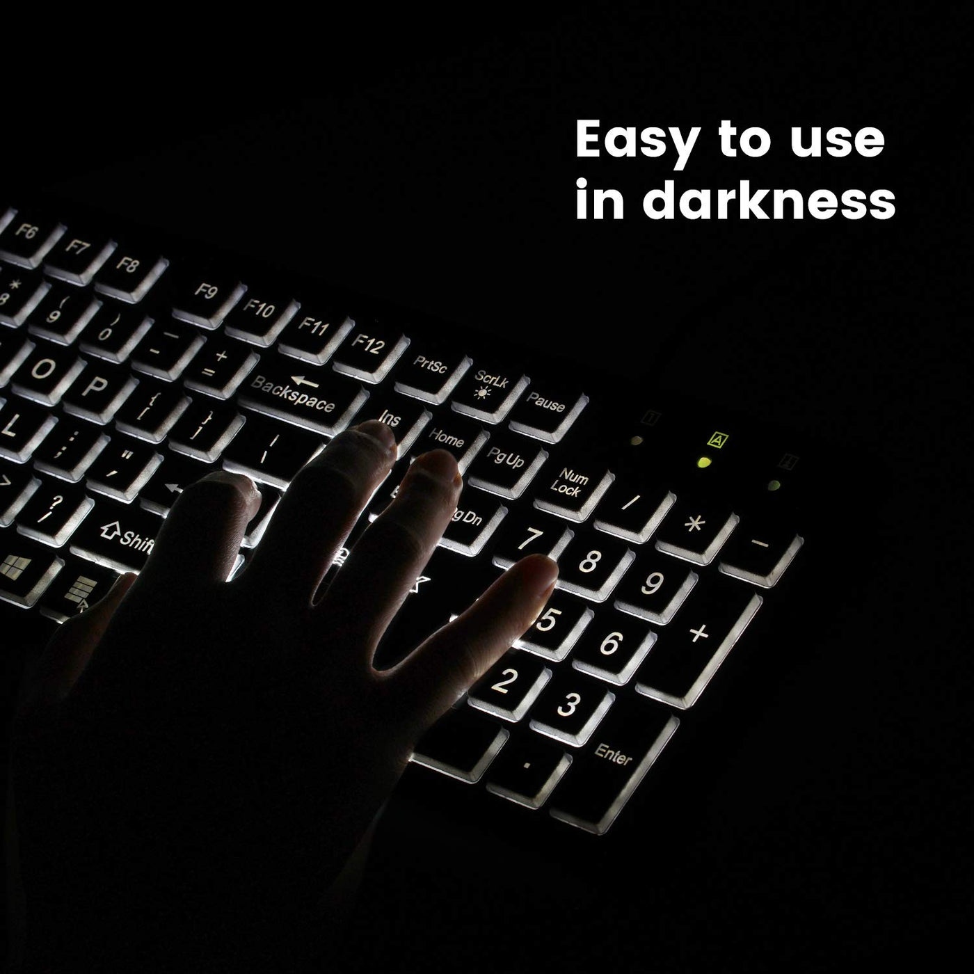 Perixx PERIBOARD-317 USB-Tastatur mit kabelgebunden, beleuchtet, Big Print Letter mit weiß beleuchteter LED, US-Layout, Schwarz