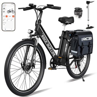 RCB 26" E Bike, 250W Motor, 7 Gang, Reichweite 35-90 km, City Ebike,Doppelscheibenbremsen, Elektro-Mountainbike mit Wasserdichter Fahrradtasche