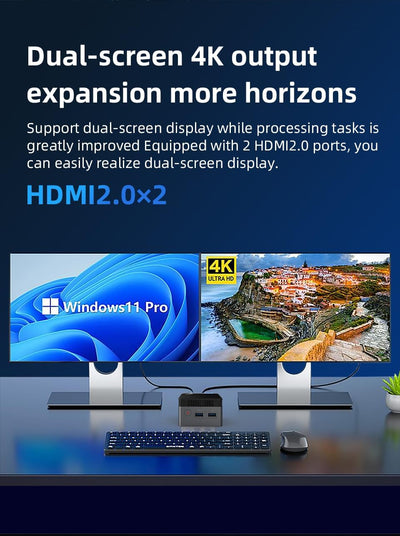 WayPonDEV BY51 Intel Alder Lake N100 Mini-Computer, Windows 11 Pro Mini-PC, LPDDR5 RAM, unterstützt Dual 4K Display, WiFi5/BT4.2, GbE für Büro-Heimkino-Gaming (12GB RAM +256G SSD)