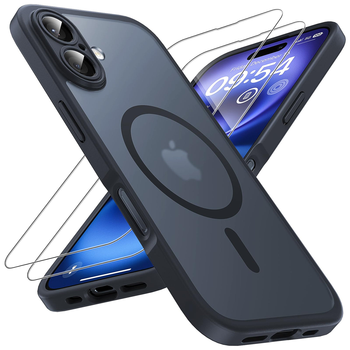 TOCOL 3 in 1 für iPhone 16 Plus Hülle für Magsafe, mit 2 Schutzglas, Vollständiger Kameraschutz Stoßfest Kratzfest Magnetisch Handyhülle für iPhone 16 Plus Case, Schwarz