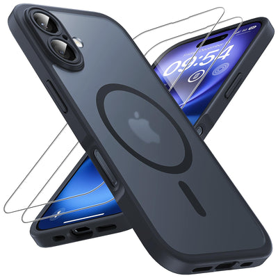 TOCOL 3 in 1 für iPhone 16 Plus Hülle für Magsafe, mit 2 Schutzglas, Vollständiger Kameraschutz Stoßfest Kratzfest Magnetisch Handyhülle für iPhone 16 Plus Case, Schwarz
