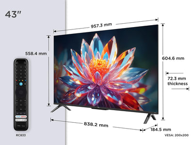 TCL 43T6C 43 Zoll QLED 4K HDR Fernseher, Smart Fire TV mit Dolby Vision & Atmos, HDR10+, Sprachbefehl Funktion & Ask Alexa