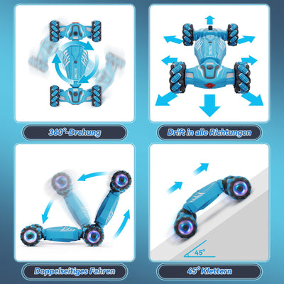 Dysaim Ferngesteuertes Auto ab 6 7 8 9 10 12 Jahre, 4WD RC Auto mit Handsteuerung, 2.4Ghz 360°Drehung Drift Stunt Car mit Licht Musik Spray, Weihnachten Geschenke Spielzeug für Jungen Mädchen, Blau