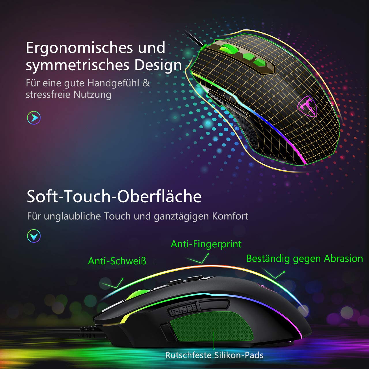 RGB Gaming Maus,Vollion Gamer Maus mit 8 Programmierbare Tasten 7200DPI/RGB-Beleuchtung/Anpassbare Spielprofile,USB-Wired mit ergonomisches Design für MMO, MOBA oder FPS Games für PC/Mac