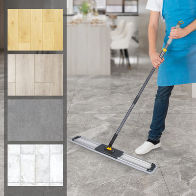 HEVOL Bodenwischer 90cm Breit | Wischmopp mit 154cm Edelstahlgriff & 360°Drehkopf | Industrieller Flachmopp für Haushalt, Büro, Hotel, Mall & Garage | Inkl. 1 Baumwollpad + 2 Mikrofaserpads