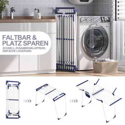 SYKIARIOL Wäscheständer, Flügelwäschetrockner, Standtrockner mit Flügeln, Ausziehbarer Klappbarer Wäscheständer mit Klammerbeutel und Sockenhalter, Für Kleidung und Handtücher Geeignet