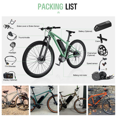 BAFANG Mittelmotor mit Akku 36V 250W 350W 500W BBS01B 48V 750W 1000W 500W 250W BBS02B G340 Motor mit optionalem E-Bike Display Custom E-Bike Umbausätze für BB68mm Mountainbike
