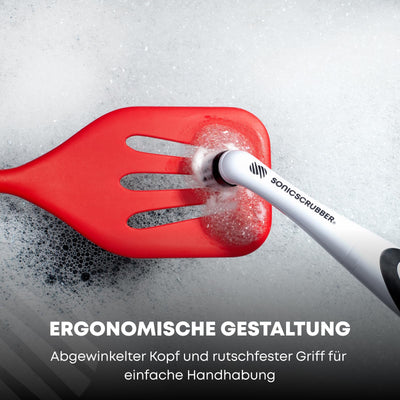SonicScrubber - Elektrische Reinigungsbürste - Inklusive 4 Bürstenköpfe - Ideal für alle Räume und Oberflächen - AA-Batterien im Lieferumfang enthalten (Haushalt für Küche und Bad)