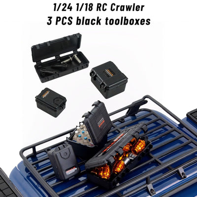 Ezweiji RC Crawler Car Dachdekoration 12-in-1 Tankaufbewahrungsbox, Gepäcknetz, Schaufel, Für Traxxas Desert Racer Slash Axial 1/18 TRX4M 1/24 SCX24 RC Crawler Car Truck Dachträger (Schwarz+Grün)