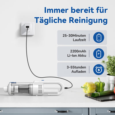 SIMWAL Auto Handstaubsauger Akku Kabellos - 9500PA stark tragbar Mini Staubsauger - 30Min Laufzeit USB aufladbar Autostaubsauger mit Waschbar HEPA Filter LED Beleuchtung für Haus, Küche, Büro