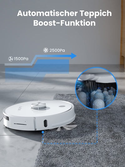 HONITURE Saugroboter mit Wischfunktion, Staubsauger Roboter Q6 Pro 3500Pa mit Lasernavigation Saugroboter mit Absaugstation 250Min Laufzeit App Steuerung ideal für Tierhaare Teppich Hartboden