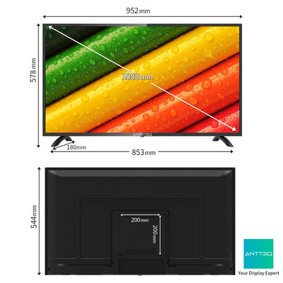 Antteq AB42D1 Fernseher 42 Zoll (TV 107 cm), Dolby Audio, LED, Triple Tuner DVB-C / T2 / S2, CI+, HDMI, Mediaplayer per USB, digitaler Audioausgang, incl. Hotelmodus
