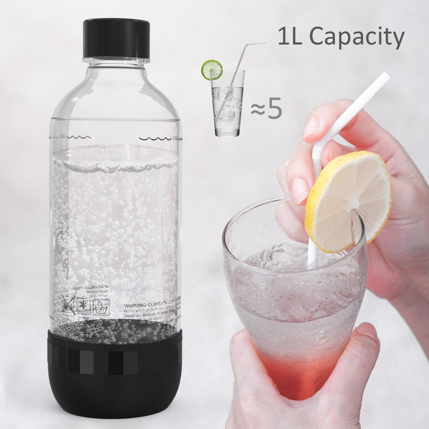 Thorder 2er-Pack Soda-Flaschen - 1L - für Soda-Maschinen - BPA-frei - PET-Kunststoff - auslaufsicheres Gewinde-Design - wiederverwendbar (Schwarz+Weiß)