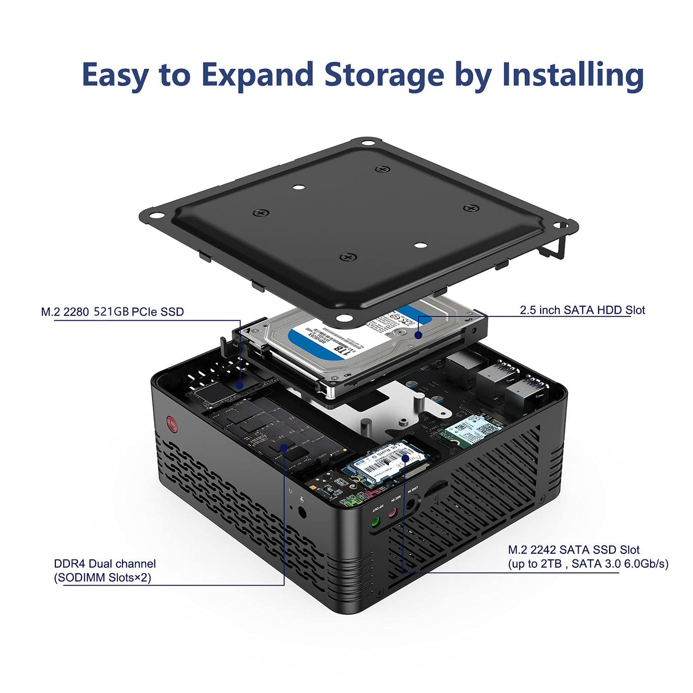 MINIS FORUM X400 Mini-PC AMD Ryzen 7 Pro 4750G 8C/16T Desktop-Computer, DDR4 16 GB RAM 512G SSD, HDMI 2.0/DP 4K@60Hz-Ausgang, 2X RJ45-Anschluss, 4X USB3.0-Anschluss, WIFI6 BT5.1