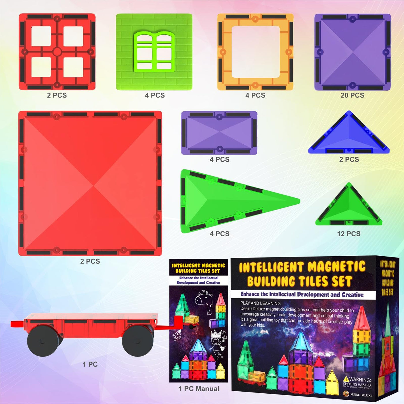 Desire Deluxe Magnetische Bausteine Magnet Montessori Spielzeug für Kinder, Magnetbausteine für Jungen und Mädchen, 3 4 5 6 7 8 Jahre alt, 57pc Set