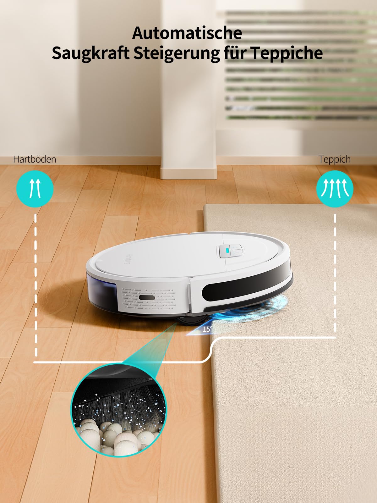 HONITURE Staubsauger Roboter, G20 Saugroboter mit Wischfunktion,4000Pa,Kehren Saugen Wischen 3 in 1 Roboterstaubsauger,Ideal für Tierhaare, Teppiche und Hartböden,Sprach- und Fernbedienungssteuerung