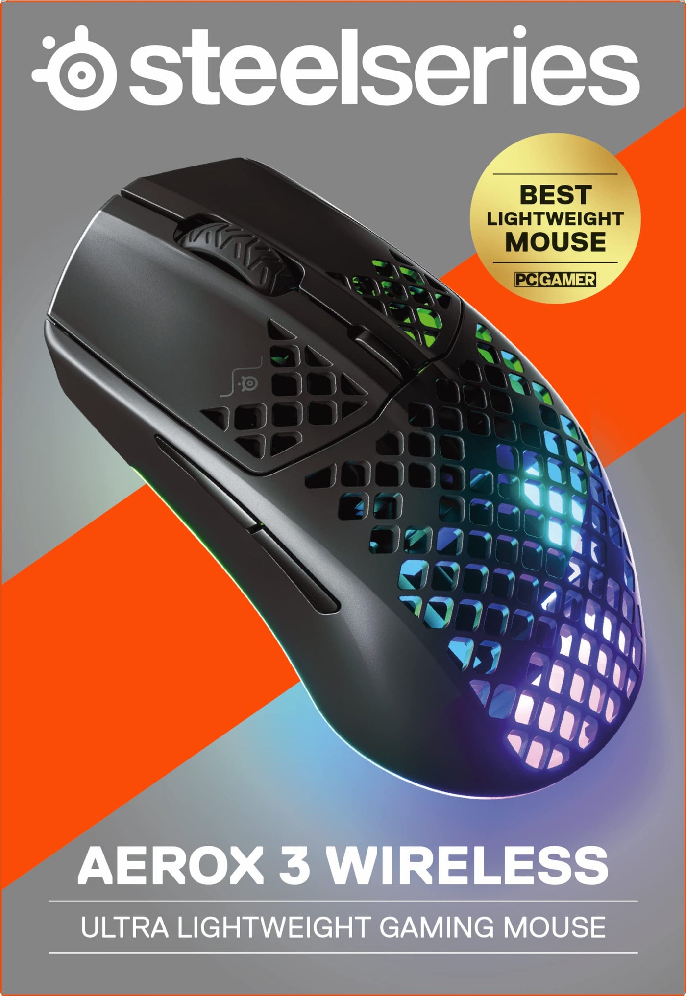 SteelSeries Aerox 3 Wireless - RGB Gaming-Mouse mit Öffnungen in der Oberfläche - Federleichtes, wasserabweisendes Design - Optischer TrueMove Air-Sensor mit 18.000 DPI - Onyx