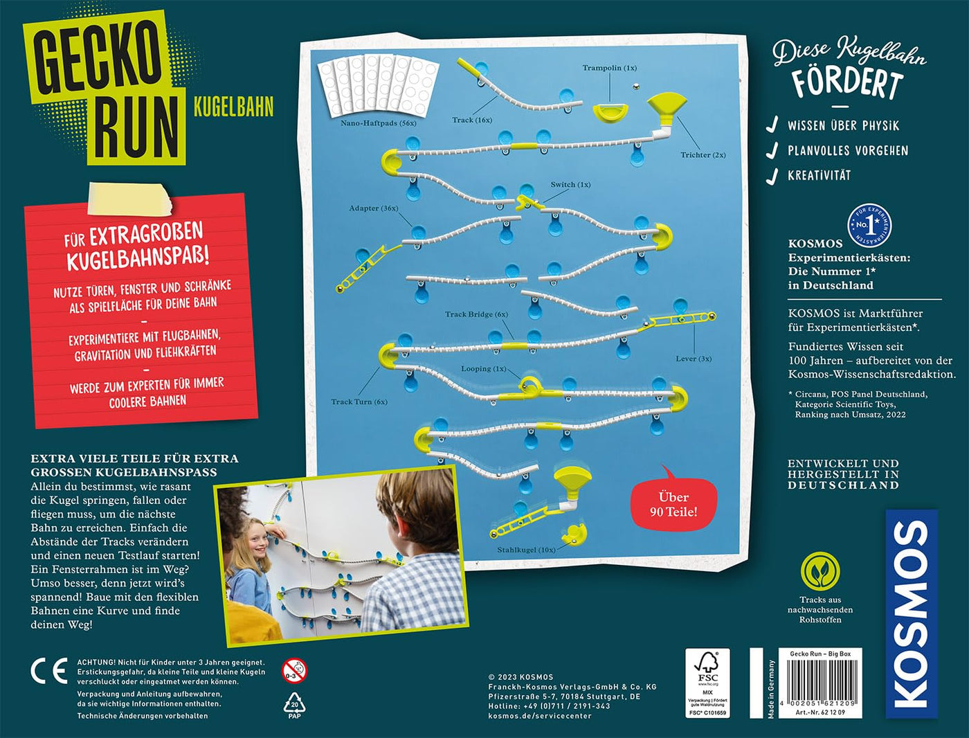 KOSMOS 621209 Gecko Run - Big Pack, Big Box, Vorteilspack, Erweiterbare Kugelbahn für Kinder, Vertikale Kugelbahn, Murmelbahn, Lernspielzeug und Konstruktionsspielzeug ab 8 Jahren