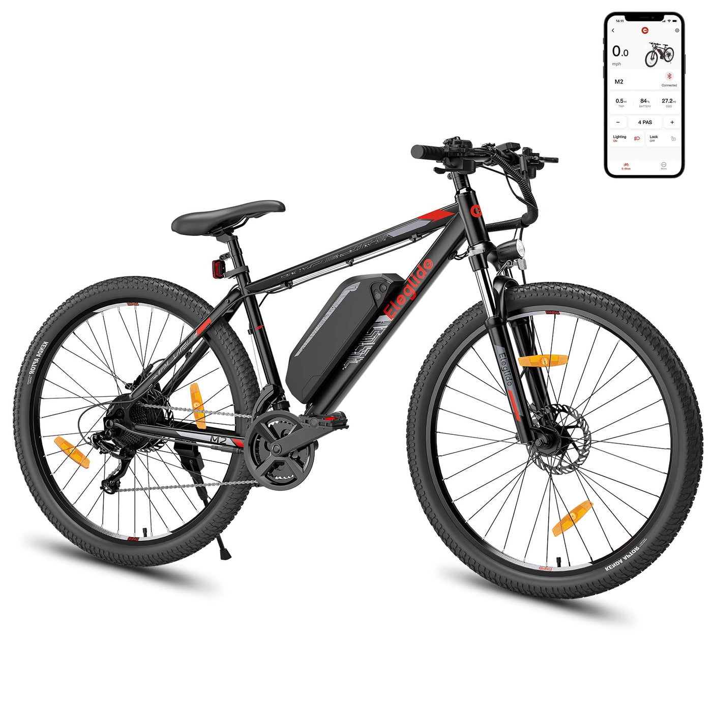 Eleglide E Bike Herren Damen mit 36V 15Ah Abnehmbarer Akku, 27,5/29 Zoll Offroad E Mountainbike, Elektrofahrrad Pedelec mit APP, 24 Gänge Schaltung, Reichweite bis zu 125 KM (MTB-2 29 Zoll)