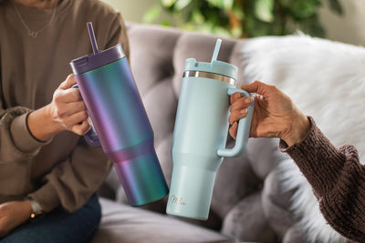 Milu Thermobecher 1200ml mit Strohhalm und Henkel 48h Eis/ 24h kalt/12h heiß Edelstahl Tumbler 40oz mit Griff Isolierbecher to go Isolierflasche Trinkflasche doppelwandig isoliert (Morning Blue, 1,2L)