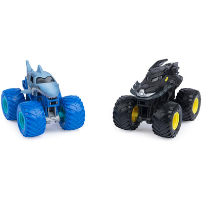 Monster Jam - Original Zweier-Pack mit dem Batmobil vs. Megalodon - authentischen Monster Trucks im Maßstab 1:64