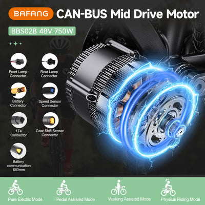 BAFANG 48V 750W Mittelmotor BBS02B Mid Motor CAN Protokoll Elektrofahrrad Umrüstsatz mit 52V20Ah Unterrohr-Akku,EKD01 Display und 44T Kettenblatt E-Bike Umrüstsatz für BB68-73mm