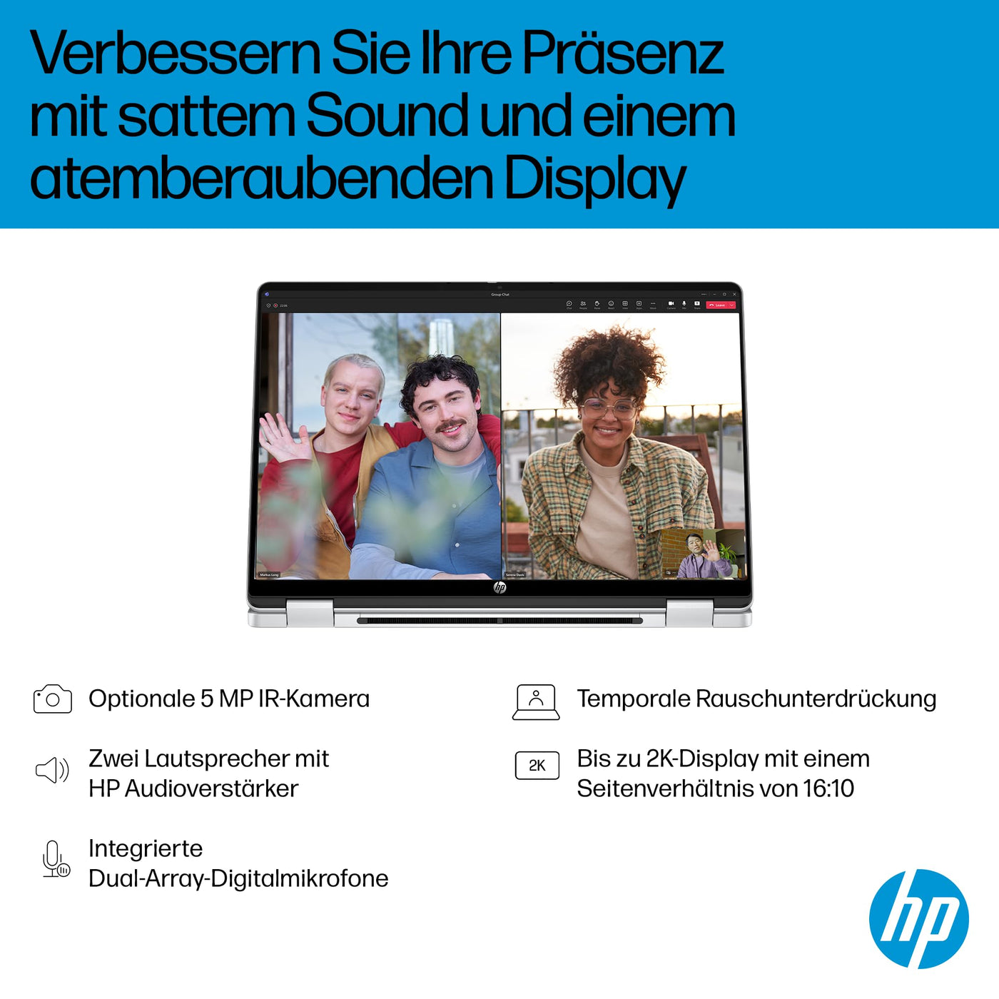 HP OmniBook 5 Flip 14-fp0254ng 2 in 1 Convertible Laptop, 14 Zoll 2K-Touchscreen (1920 x 1200), Intel Core i5-1334U, 16 GB RAM, 512 GB SSD, QWERTZ, Windows 11 Home, Silber