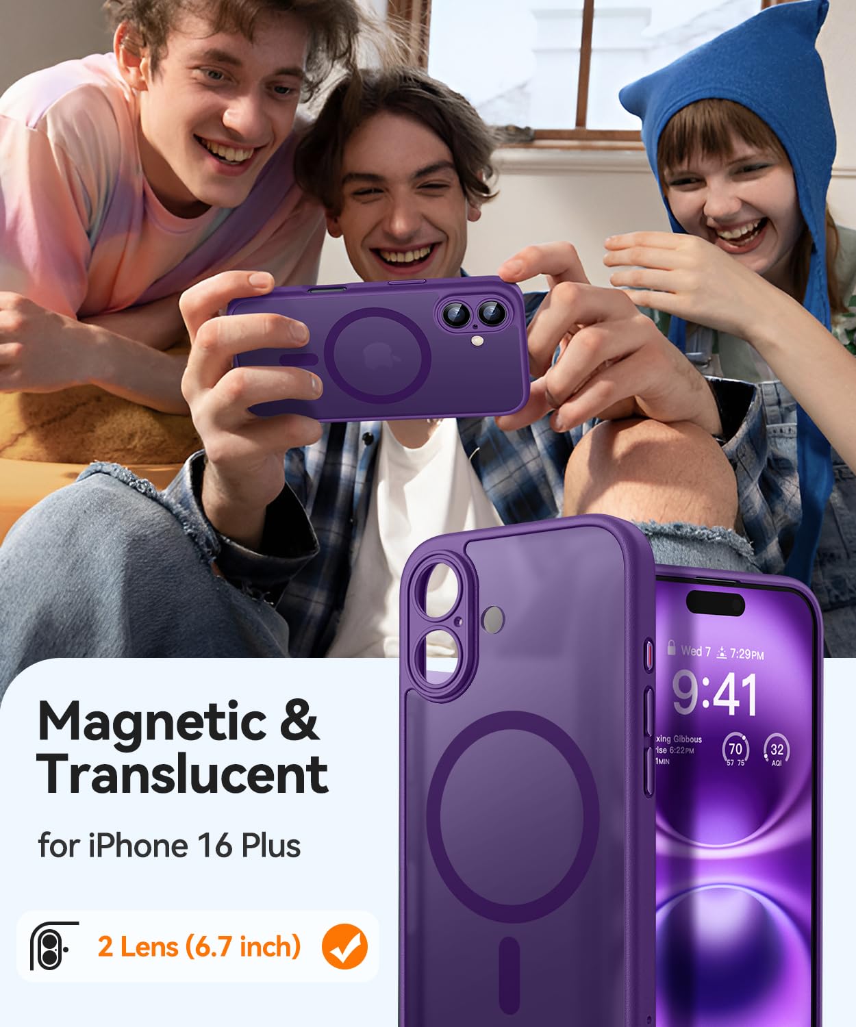 CANSHN für iPhone 16 Plus Hülle mit Kameraschutz für Magsafe (TOP Militärschutz & Magnetkraft) Extrem Haltbarkeit Hülle iPhone 16 Plus Case Stoßfest, Dunkelviolett